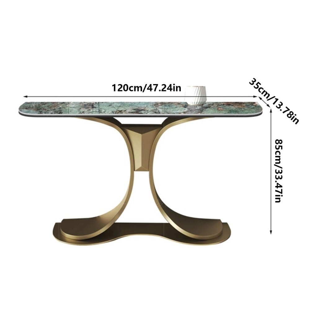 Modern Console Table with Marble Top & Steel Base for Entryway