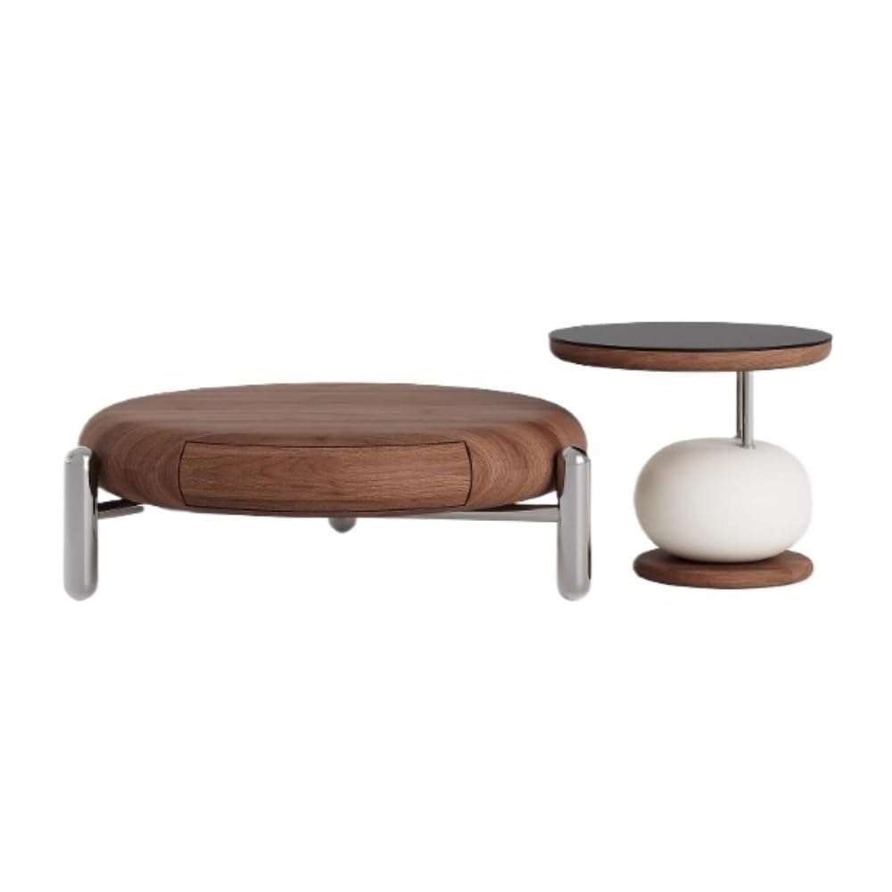 Round Glass Top Coffee Table with Drawer