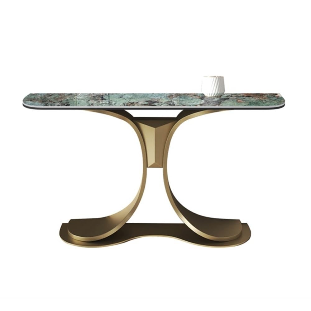 Modern Console Table with Marble Top & Steel Base for Entryway