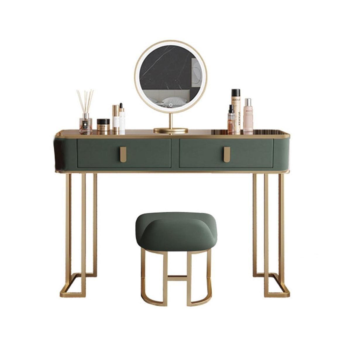 Green Wood Vanity Table with LED Mirror