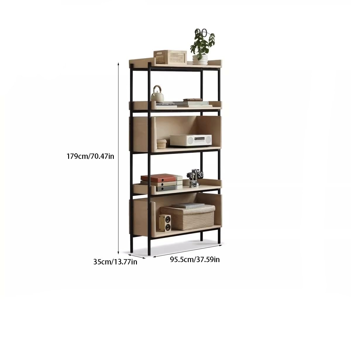 Solid Wood & Metal Display Bookshelf