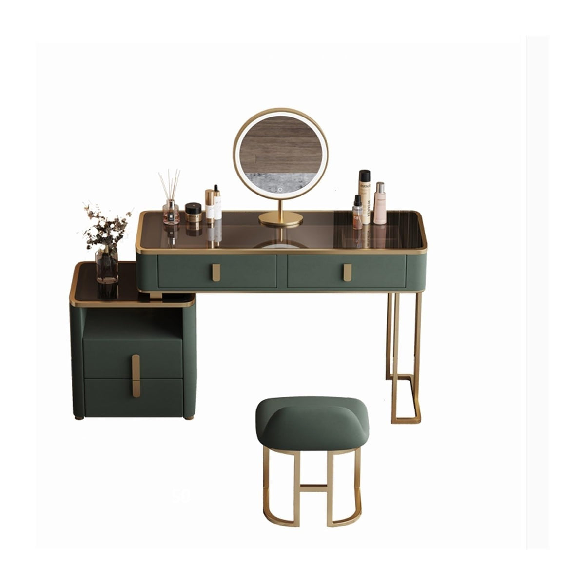 Green Wood Vanity Table with LED Mirror