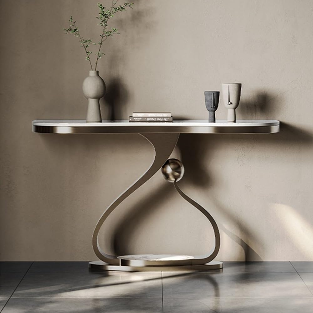 Modern Faux Marble Geometric Console Table