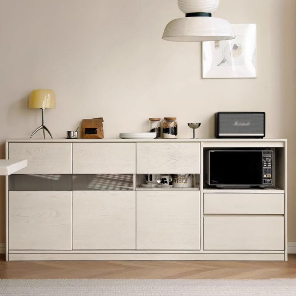 White Solid Wood Sideboard Cabinet with Drawers