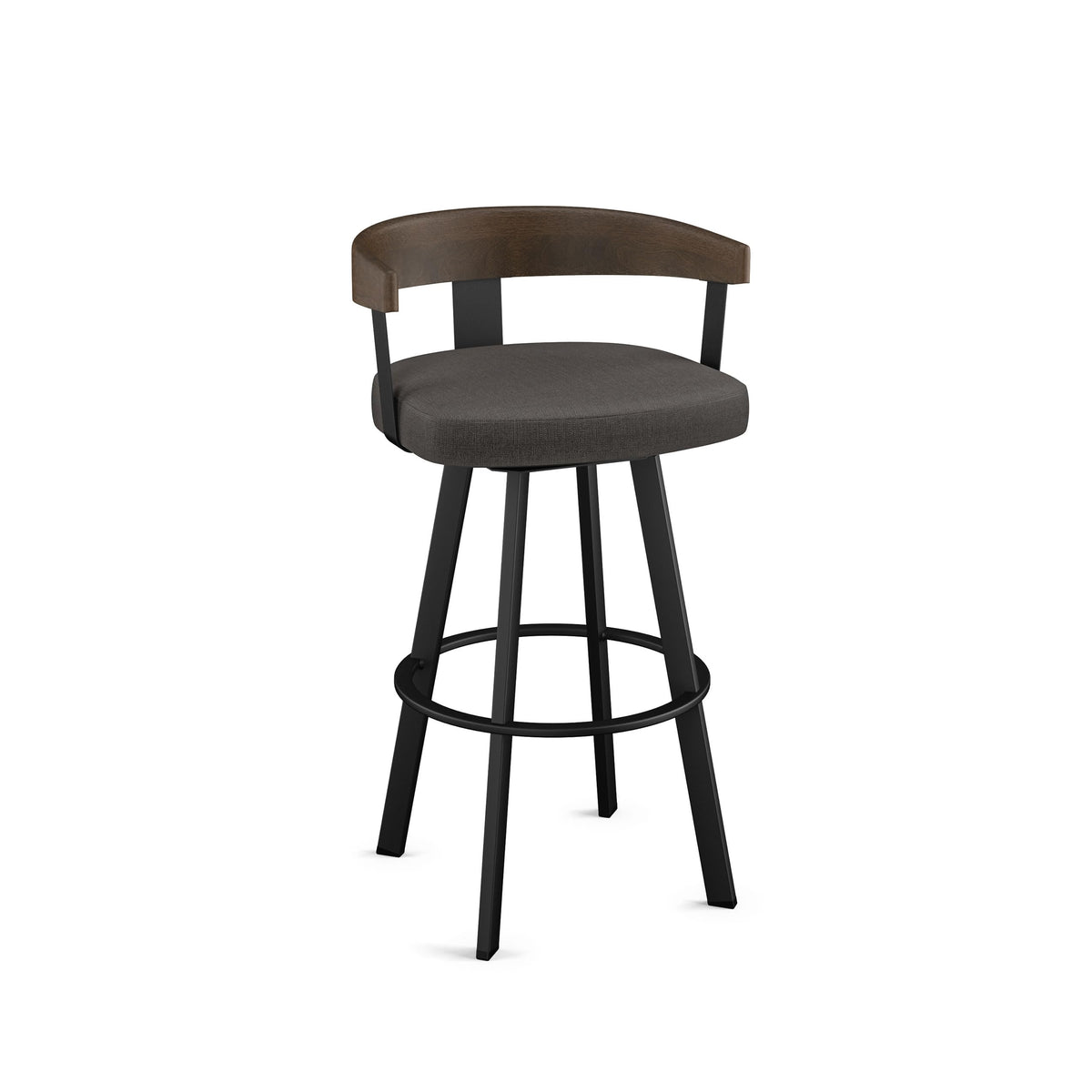 Upholstered Swivel Bar Stool with Wood Back