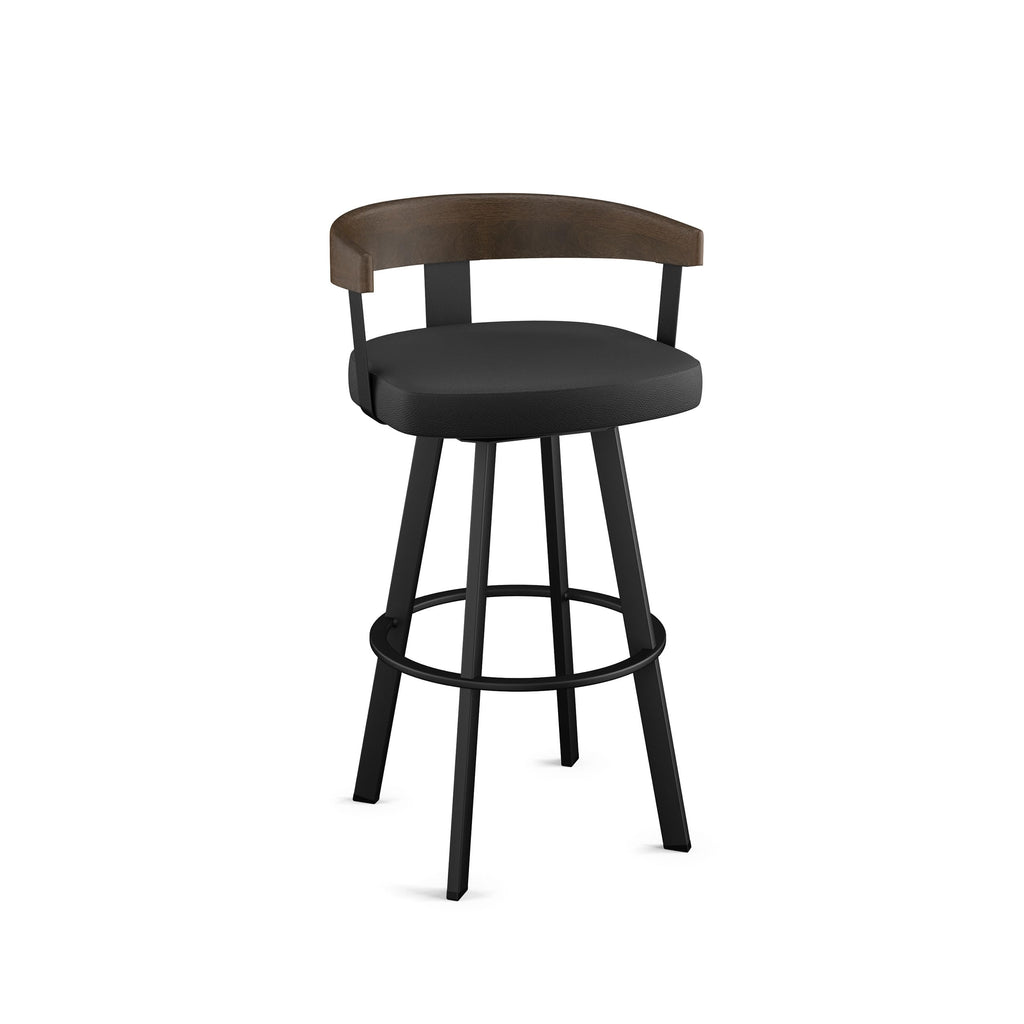 Upholstered Swivel Bar Stool with Wood Back