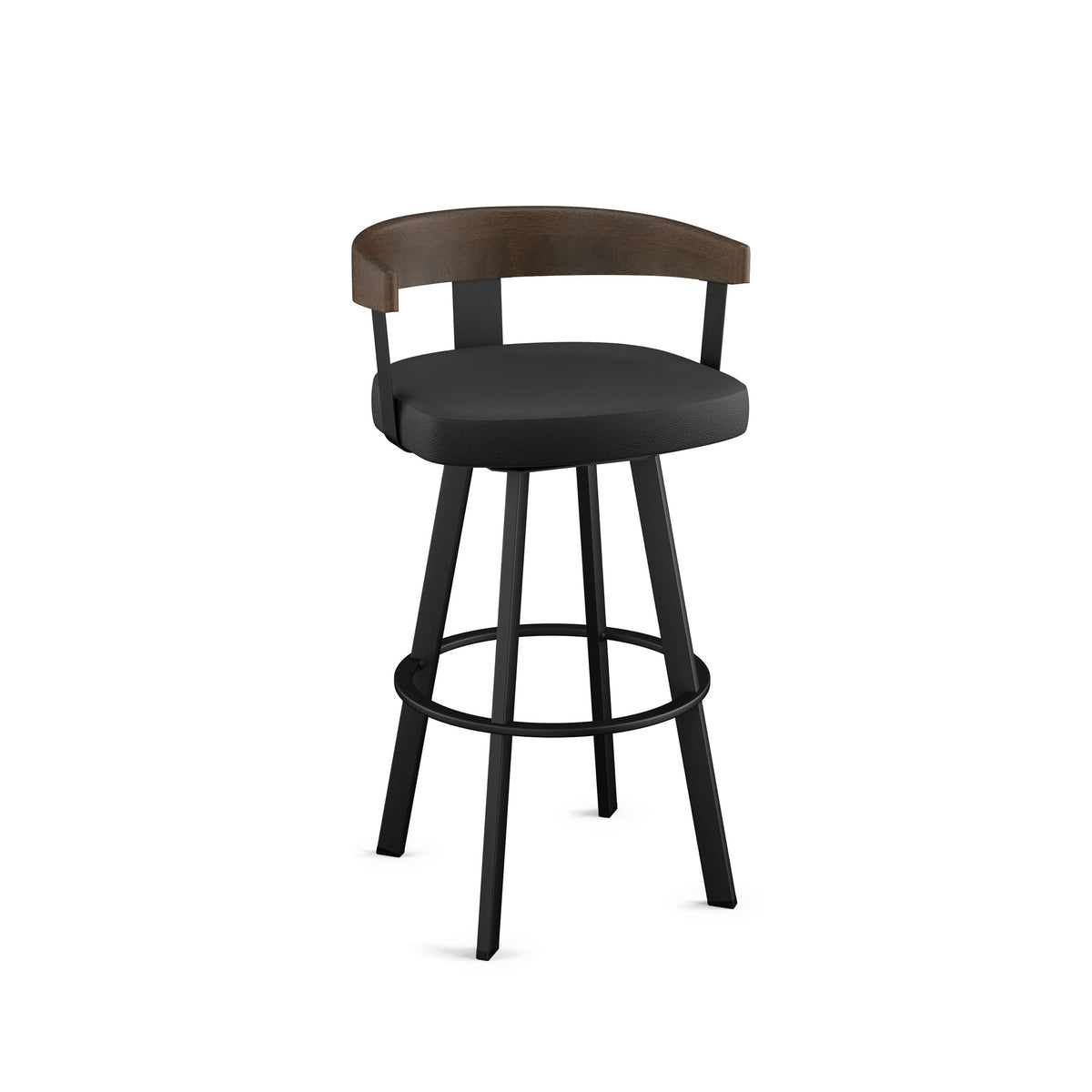 Upholstered Swivel Bar Stool with Wood Back