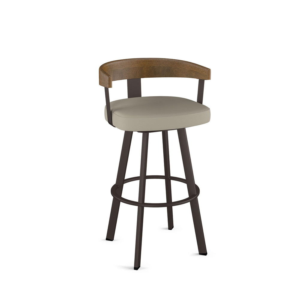 Upholstered Swivel Bar Stool with Wood Back