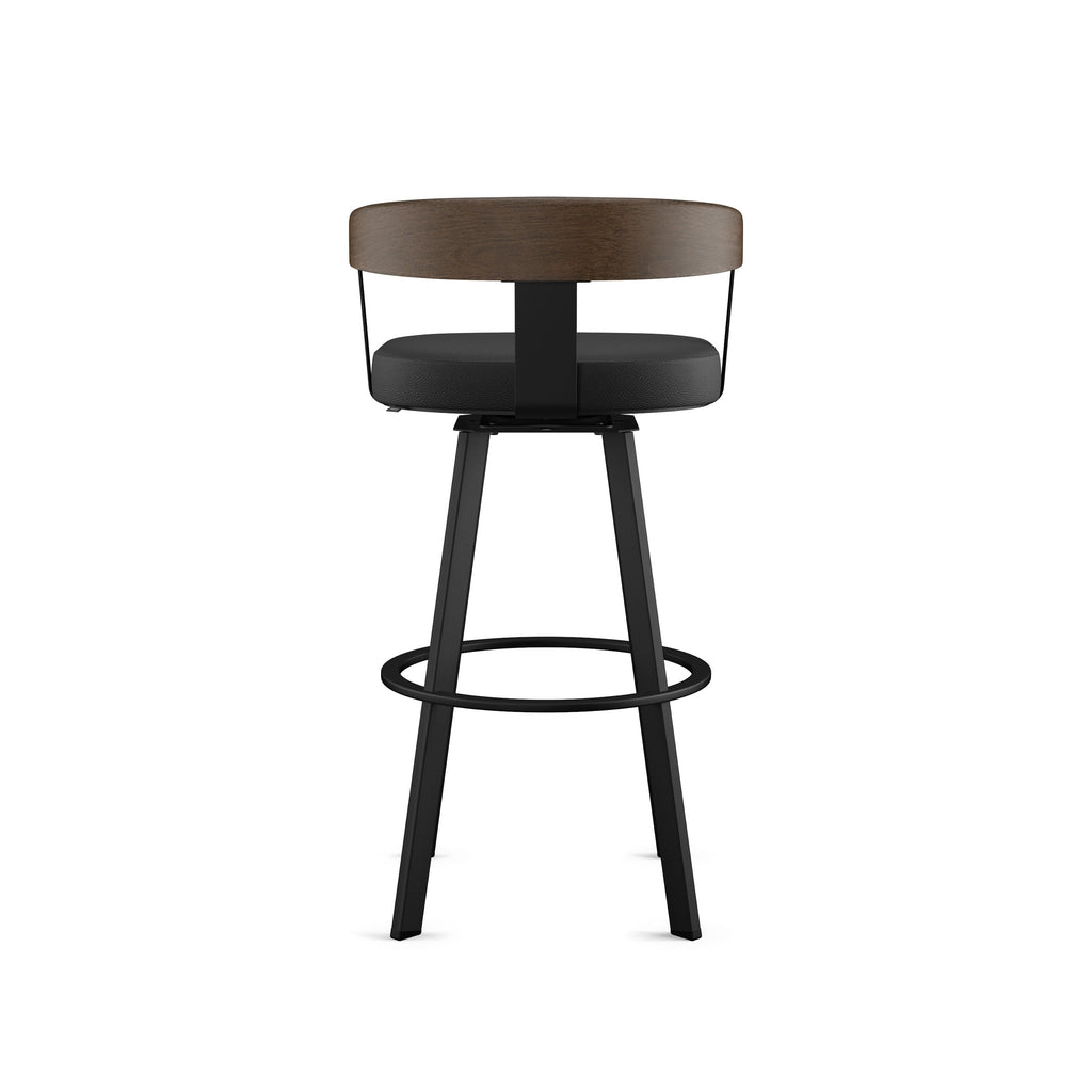 Upholstered Swivel Bar Stool with Wood Back