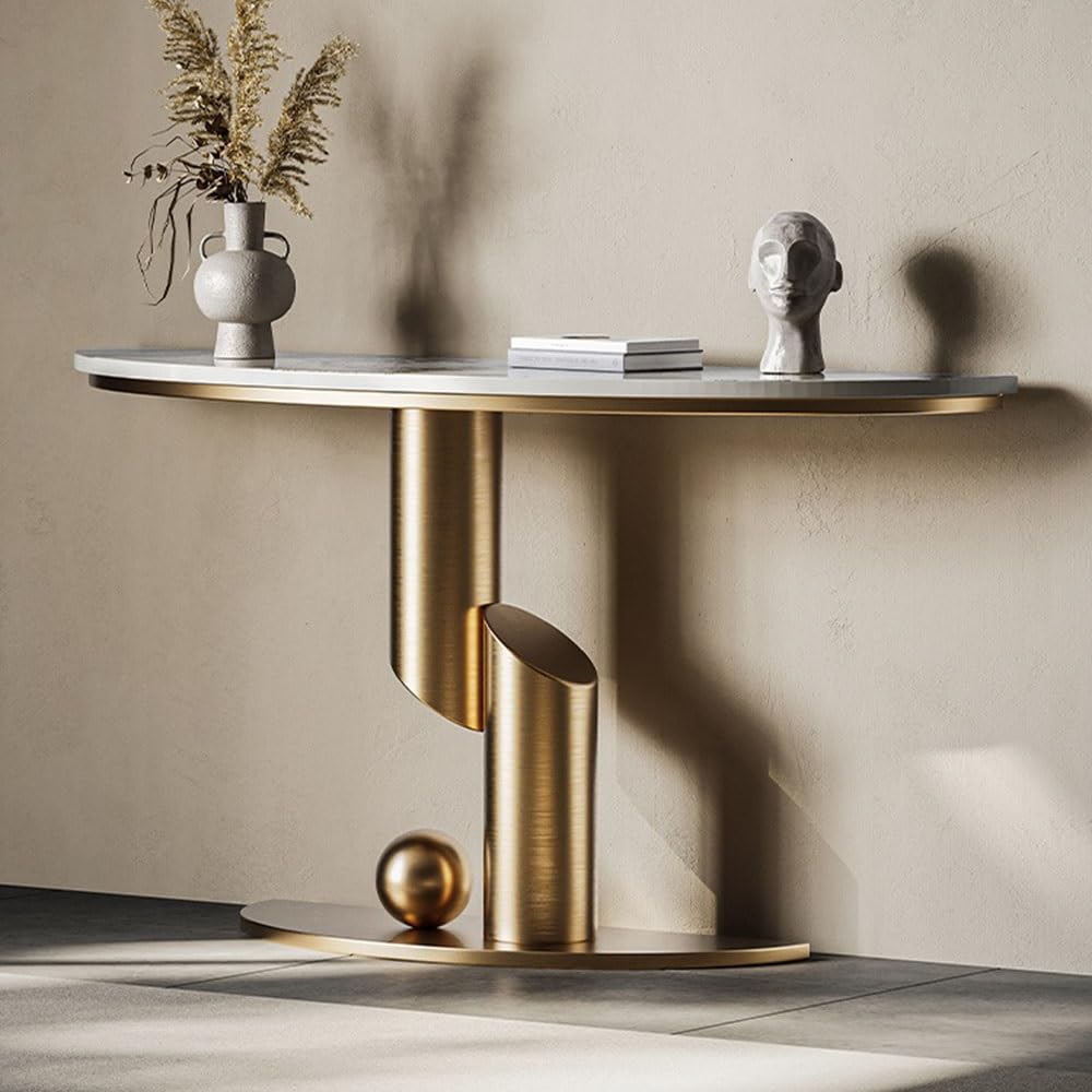 Narrow Faux Marble Console Table