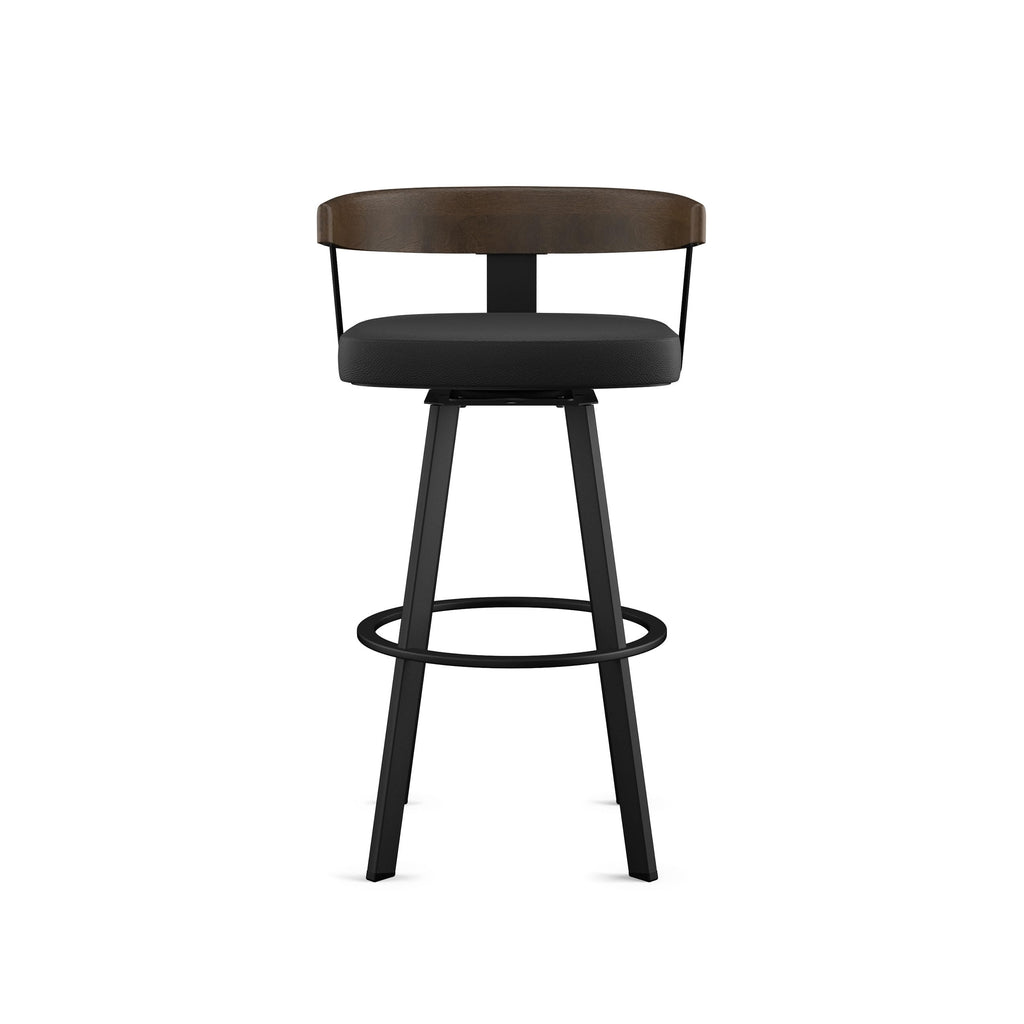Upholstered Swivel Bar Stool with Wood Back