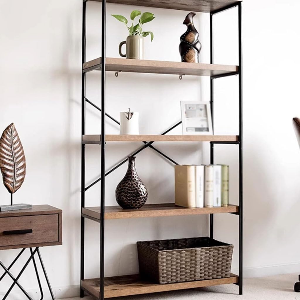 Solid Wood & Iron Multi-Tier Bookshelf