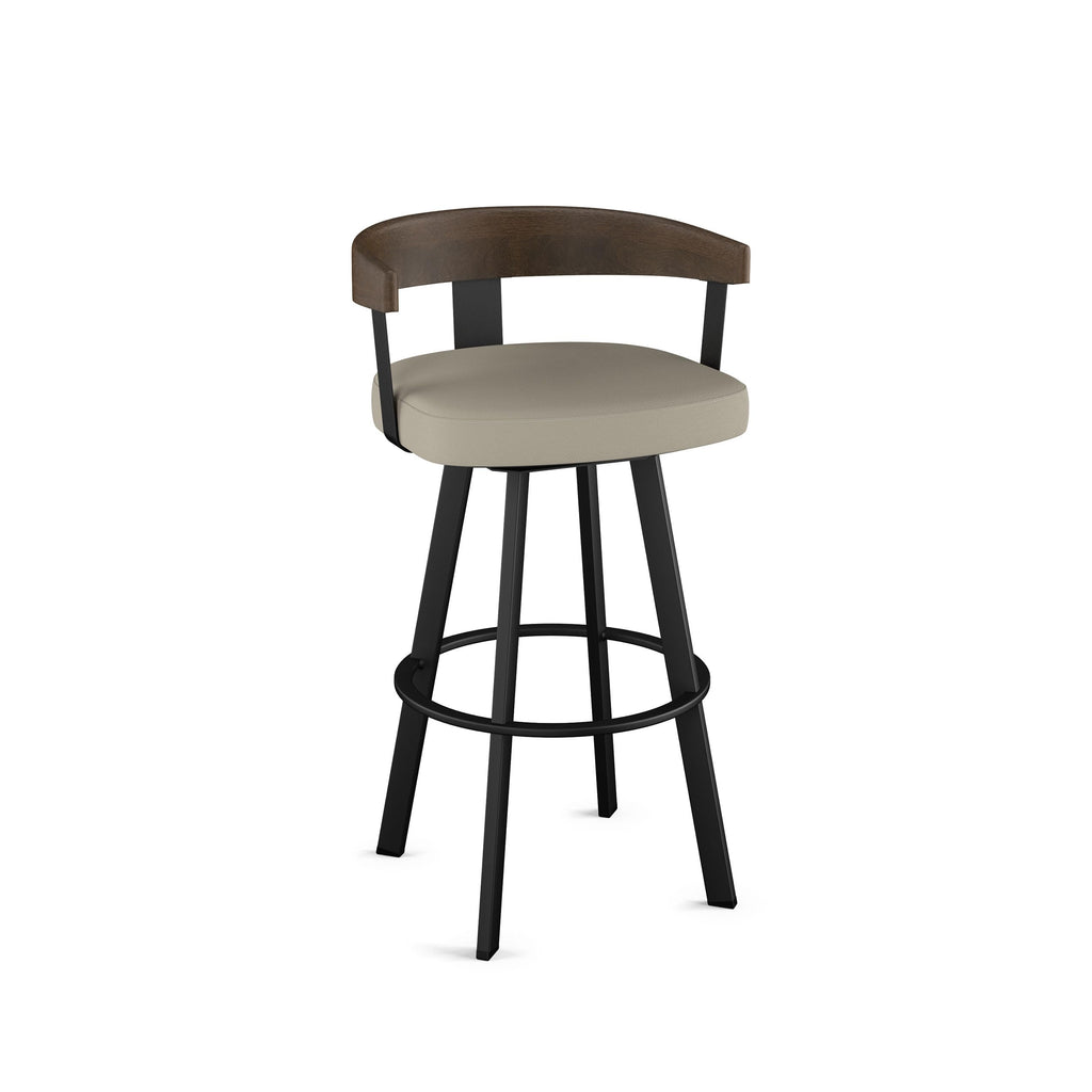 Upholstered Swivel Bar Stool with Wood Back