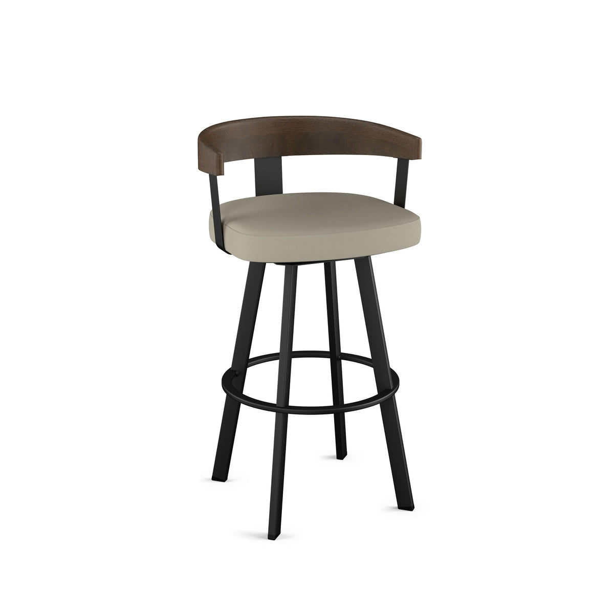 Upholstered Swivel Bar Stool with Wood Back