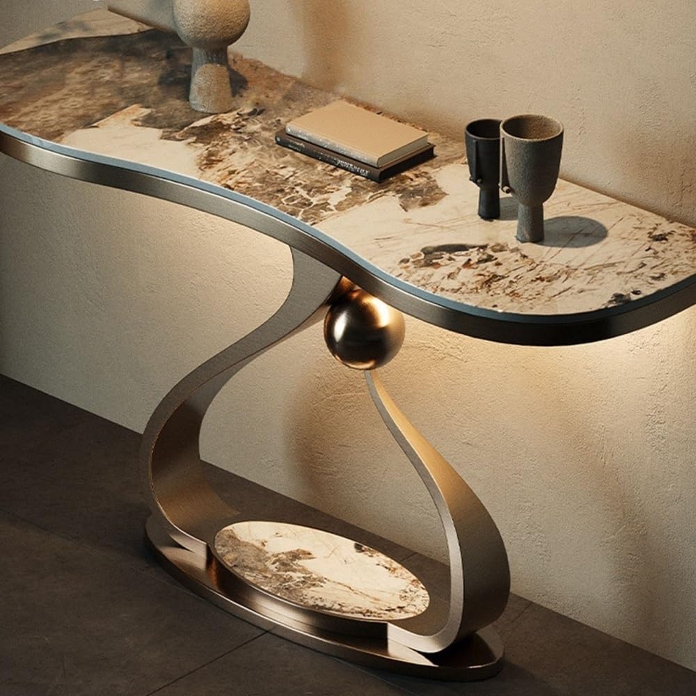 Modern Faux Marble Geometric Console Table