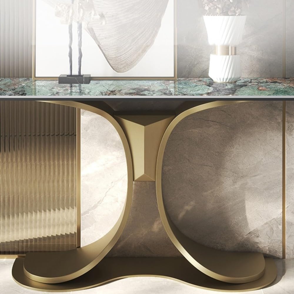 Modern Console Table with Marble Top & Steel Base for Entryway