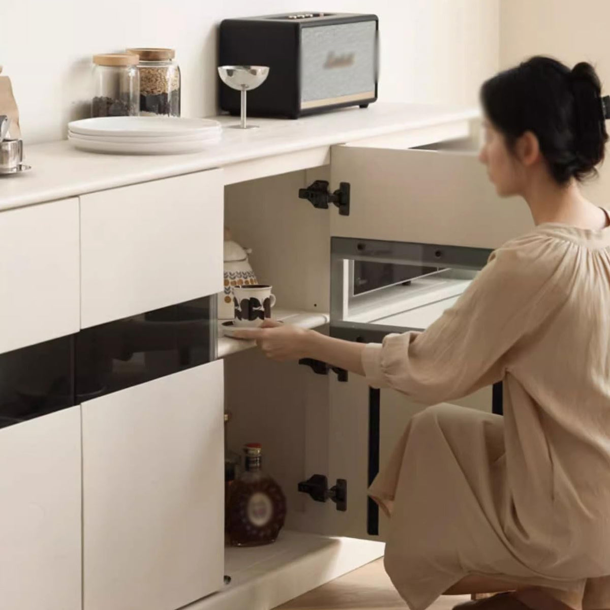 White Solid Wood Sideboard Cabinet with Drawers