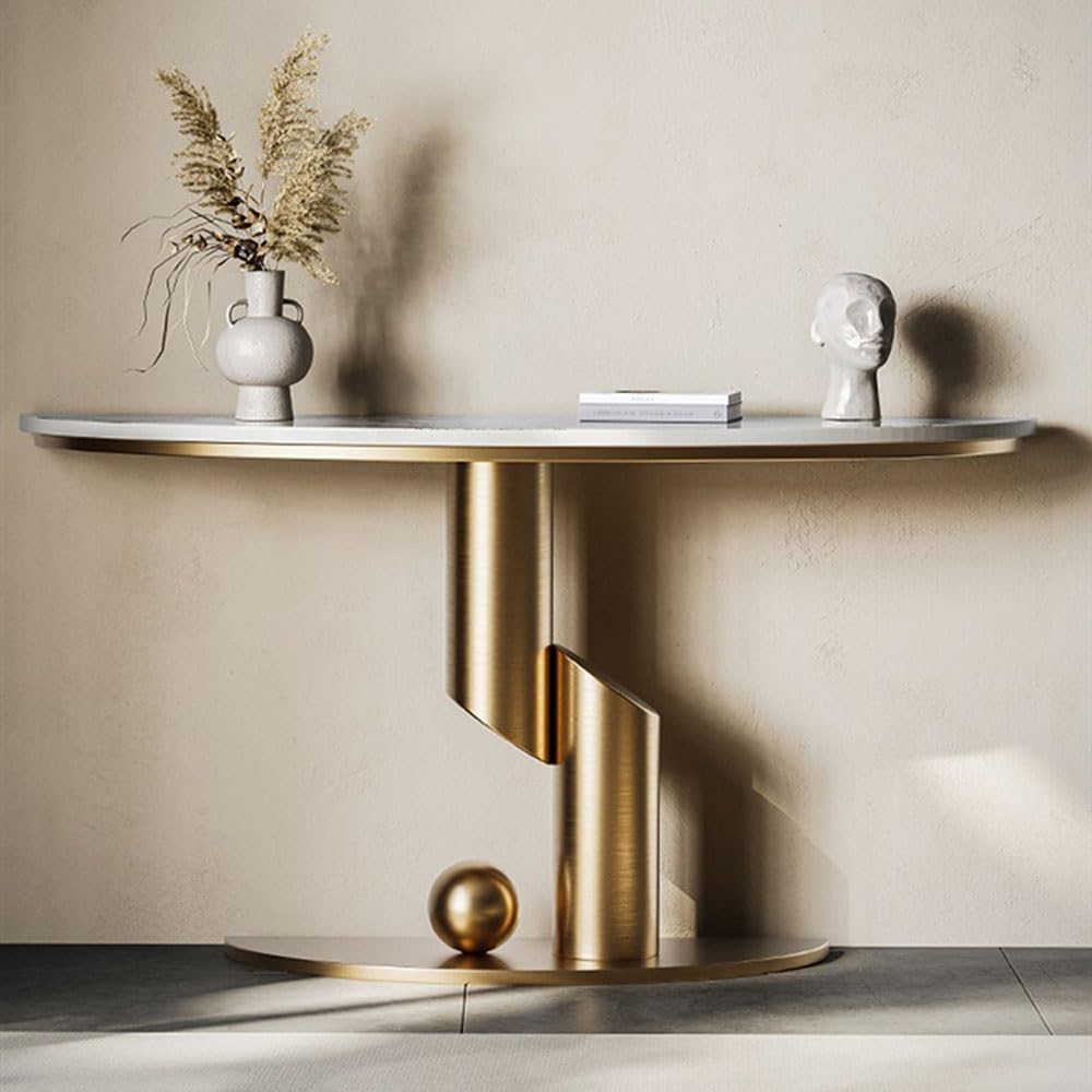 Narrow Faux Marble Console Table