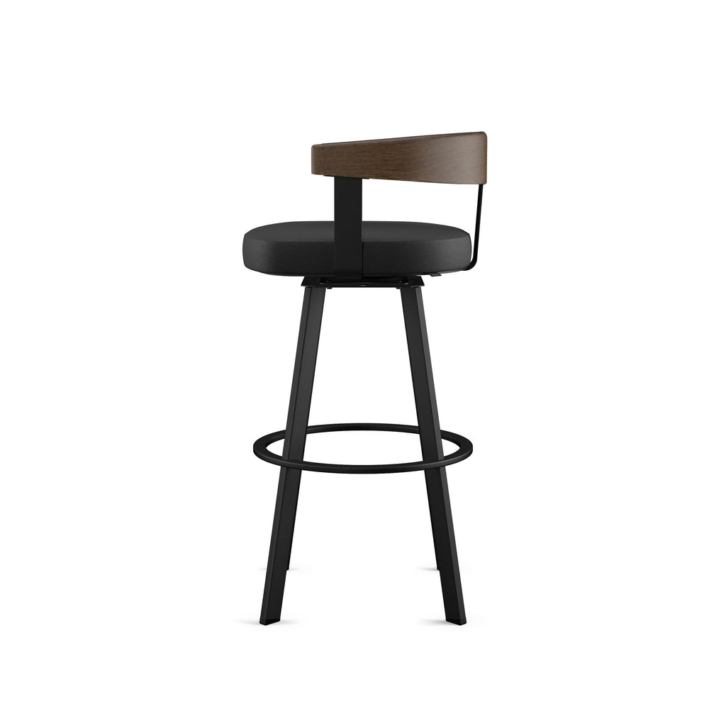 Upholstered Swivel Bar Stool with Wood Back