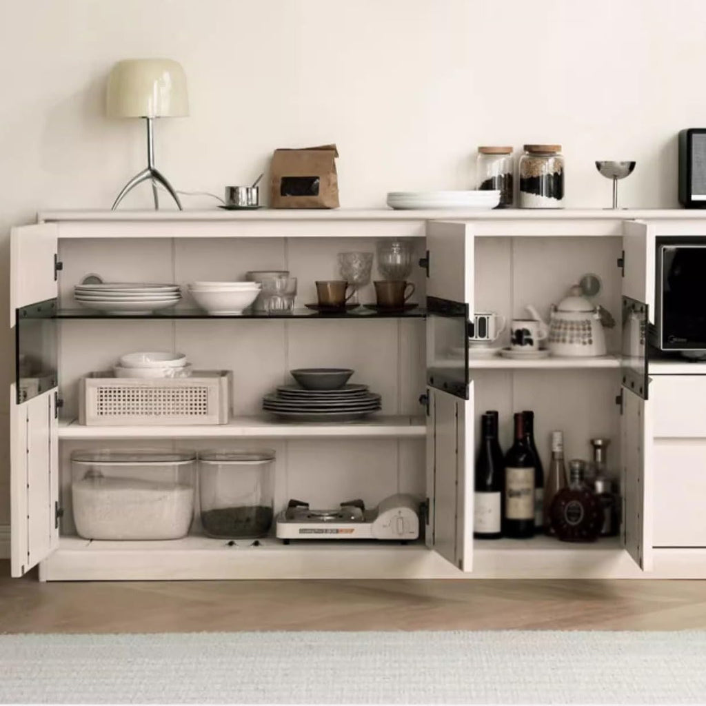 White Solid Wood Sideboard Cabinet with Drawers