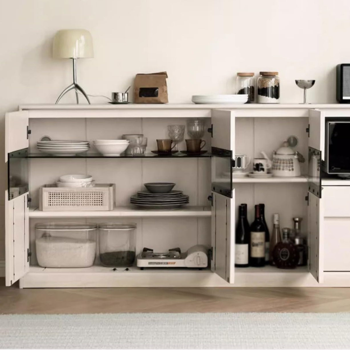 White Solid Wood Sideboard Cabinet with Drawers