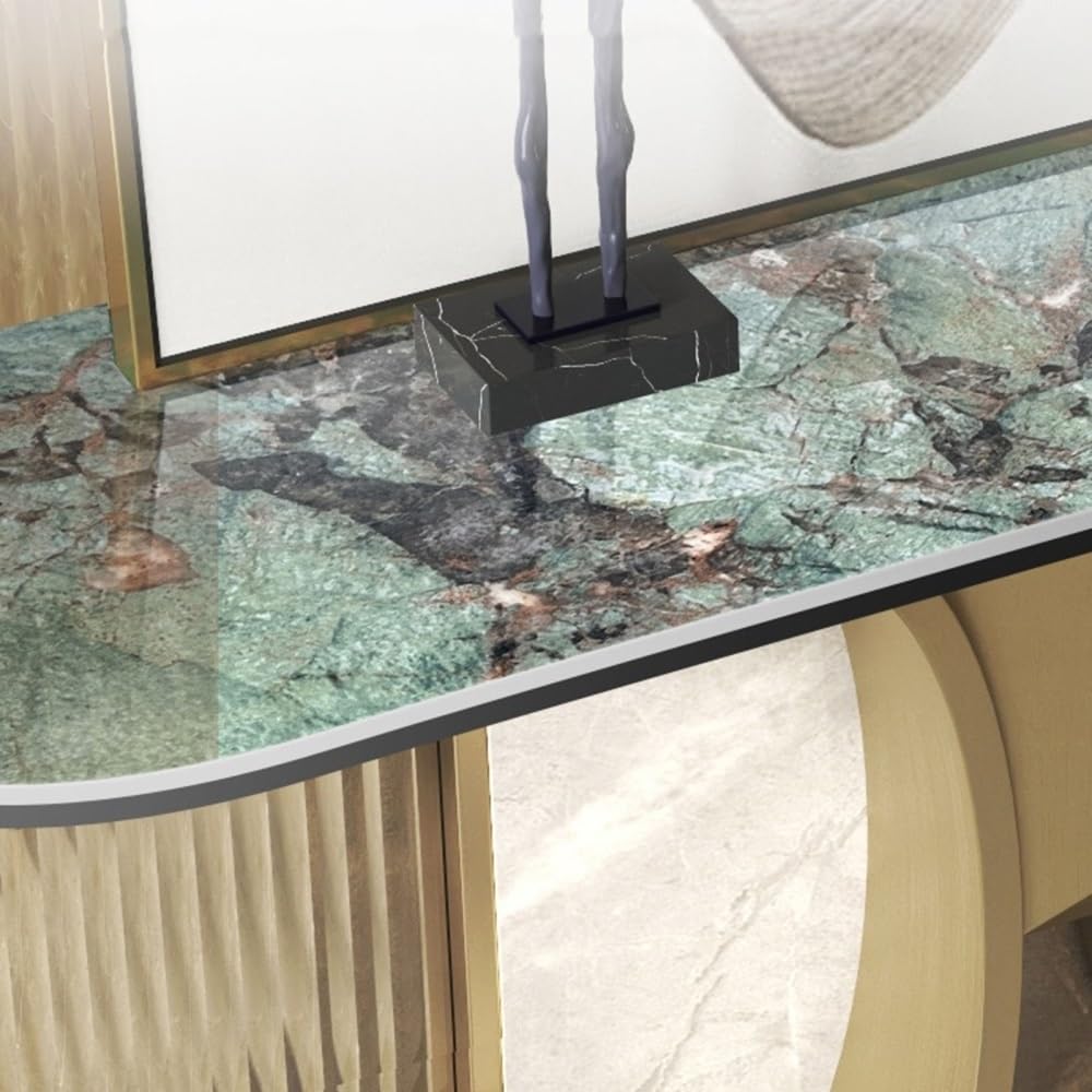 Modern Console Table with Marble Top & Steel Base for Entryway