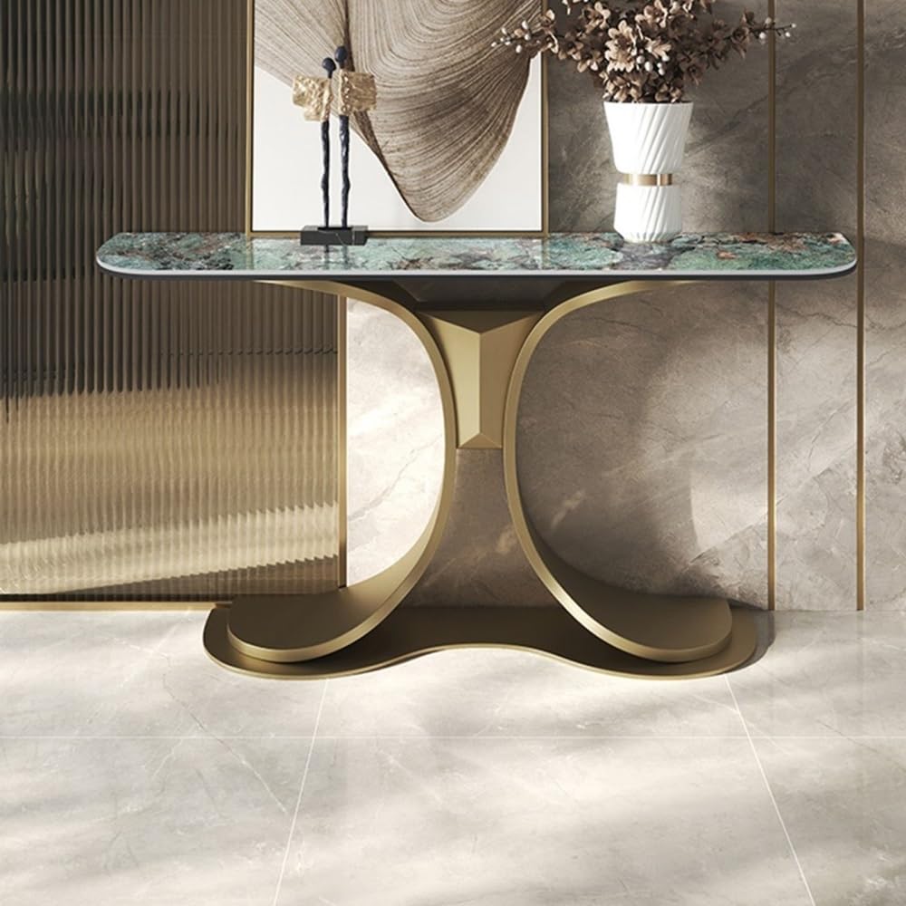 Modern Console Table with Marble Top & Steel Base for Entryway
