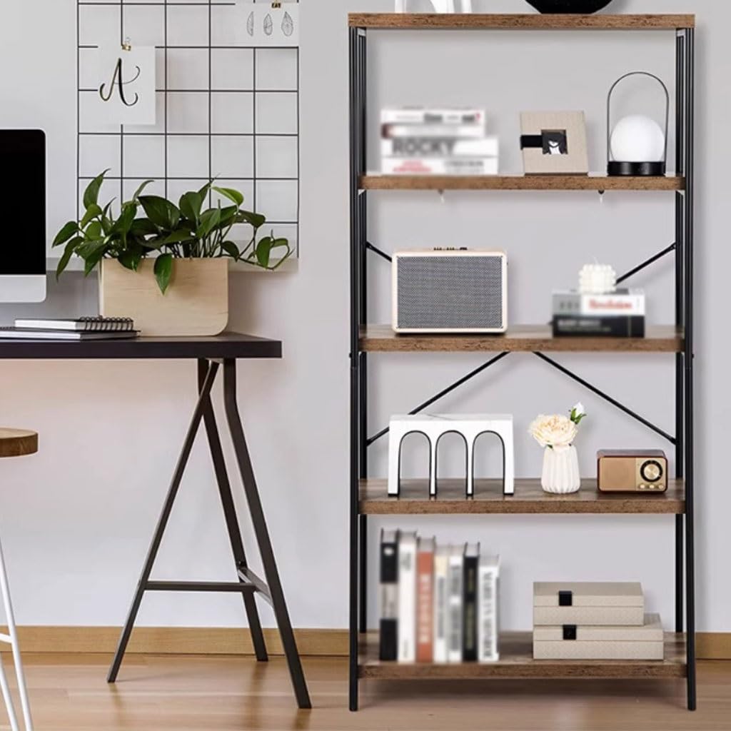 Solid Wood & Iron Multi-Tier Bookshelf
