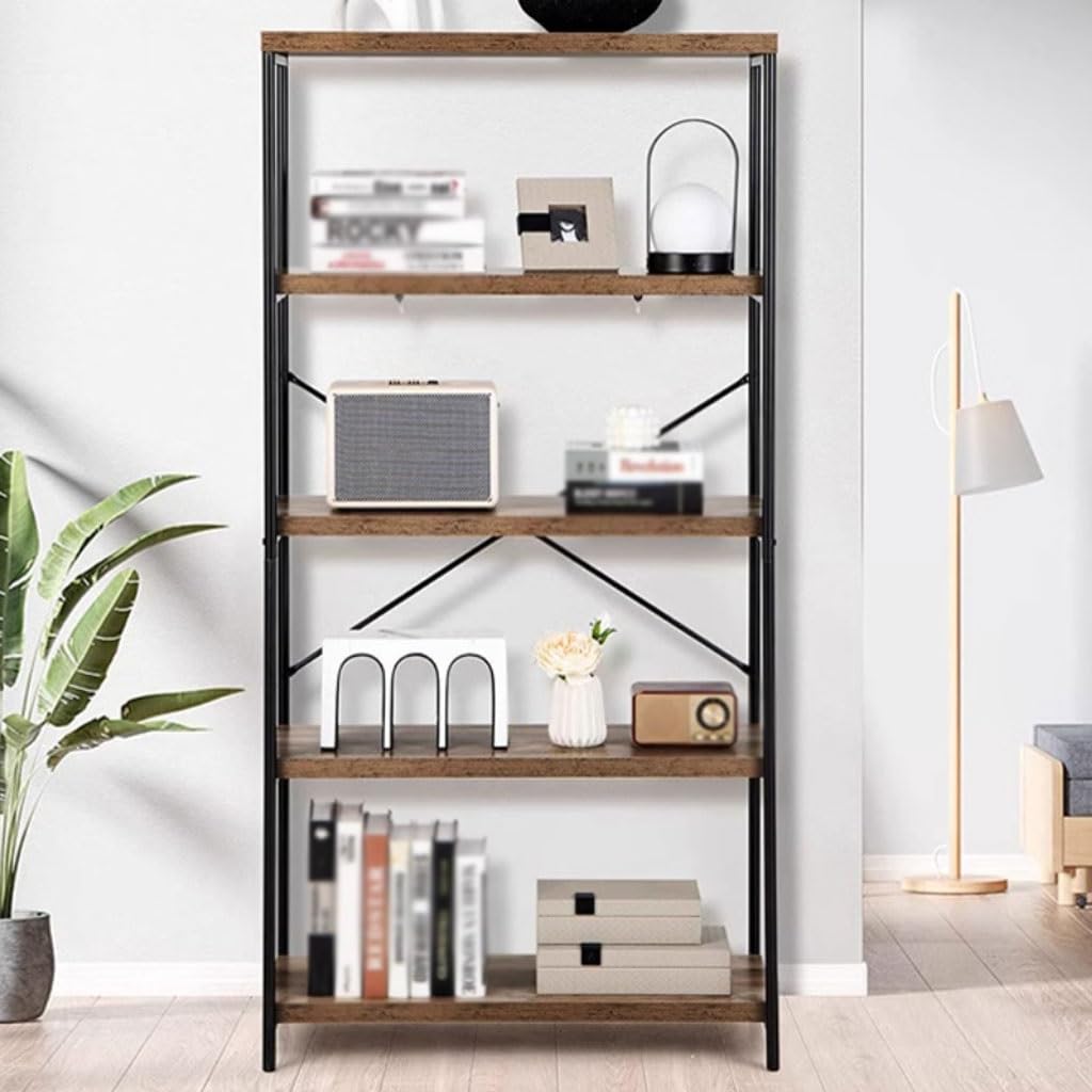 Solid Wood & Iron Multi-Tier Bookshelf
