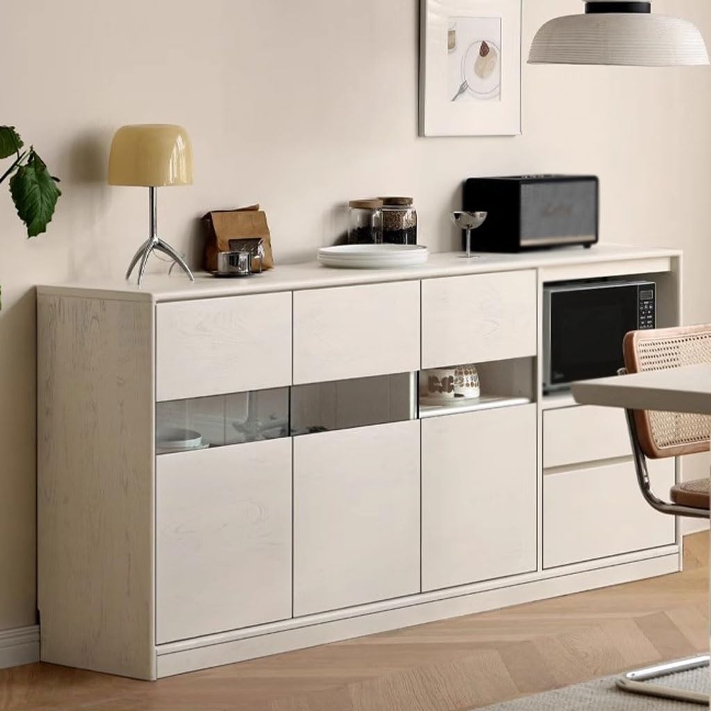 White Solid Wood Sideboard Cabinet with Drawers