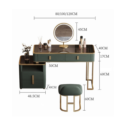 Green Wood Vanity Table with LED Mirror