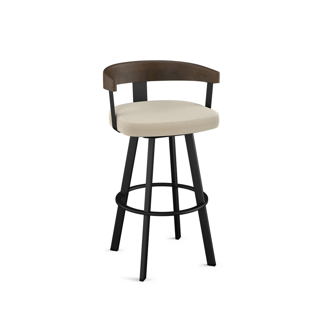 Upholstered Swivel Bar Stool with Wood Back