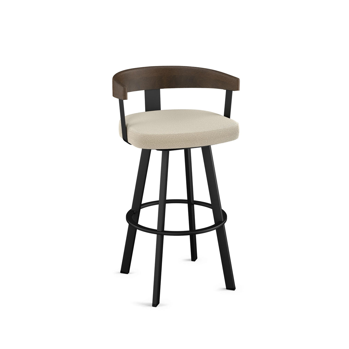 Upholstered Swivel Bar Stool with Wood Back
