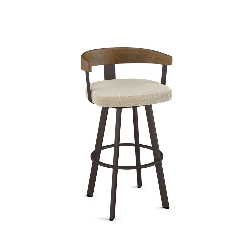 Upholstered Swivel Bar Stool with Wood Back