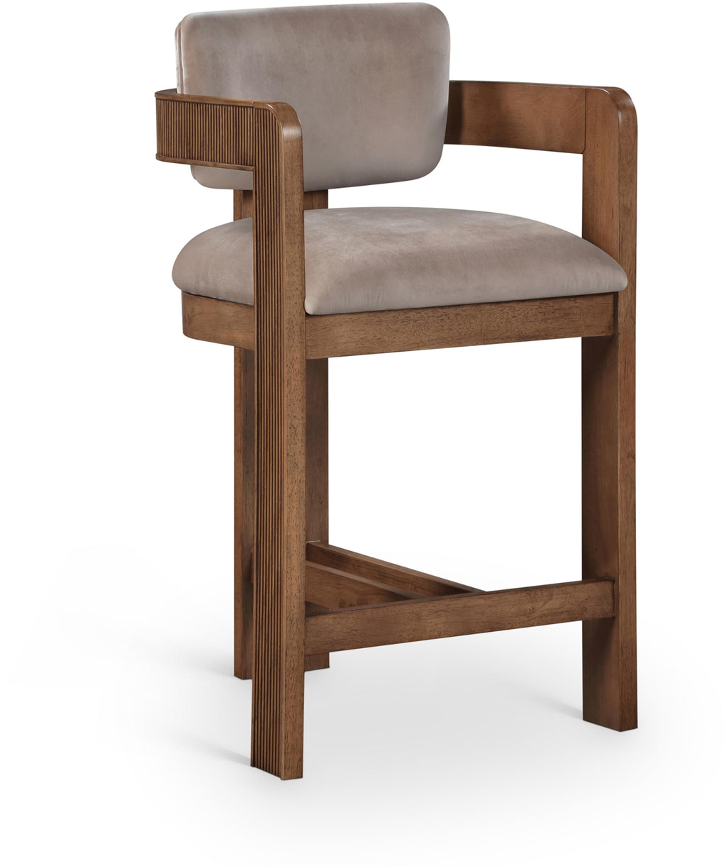 Meridian Furniture Sacha Velvet/Rubberwood Counter Stool