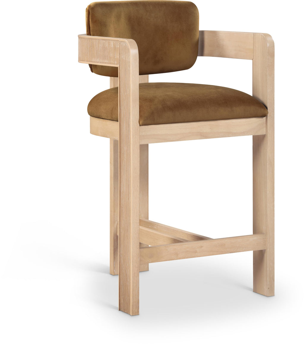 Meridian Furniture Sacha Velvet/Rubberwood Counter Stool