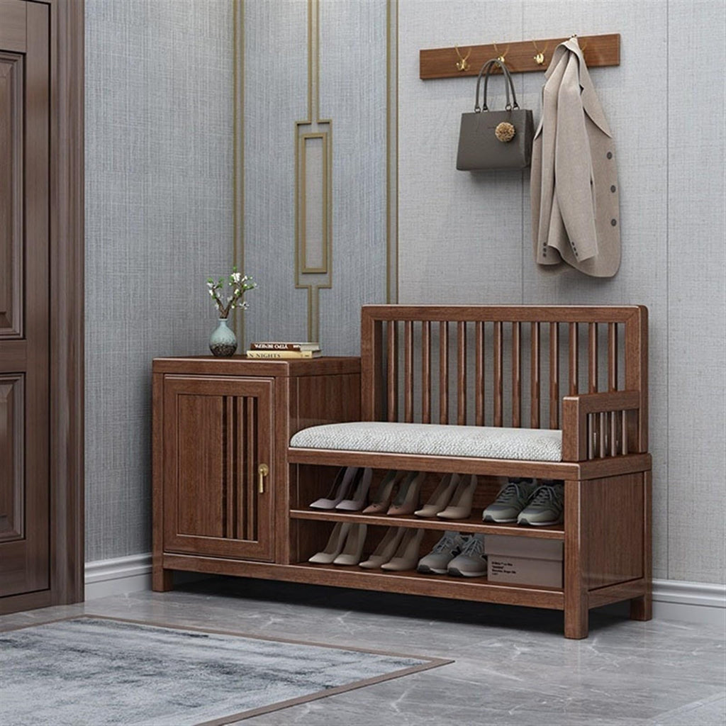 Solid Wood Entryway Shoe Bench with Coat Rack