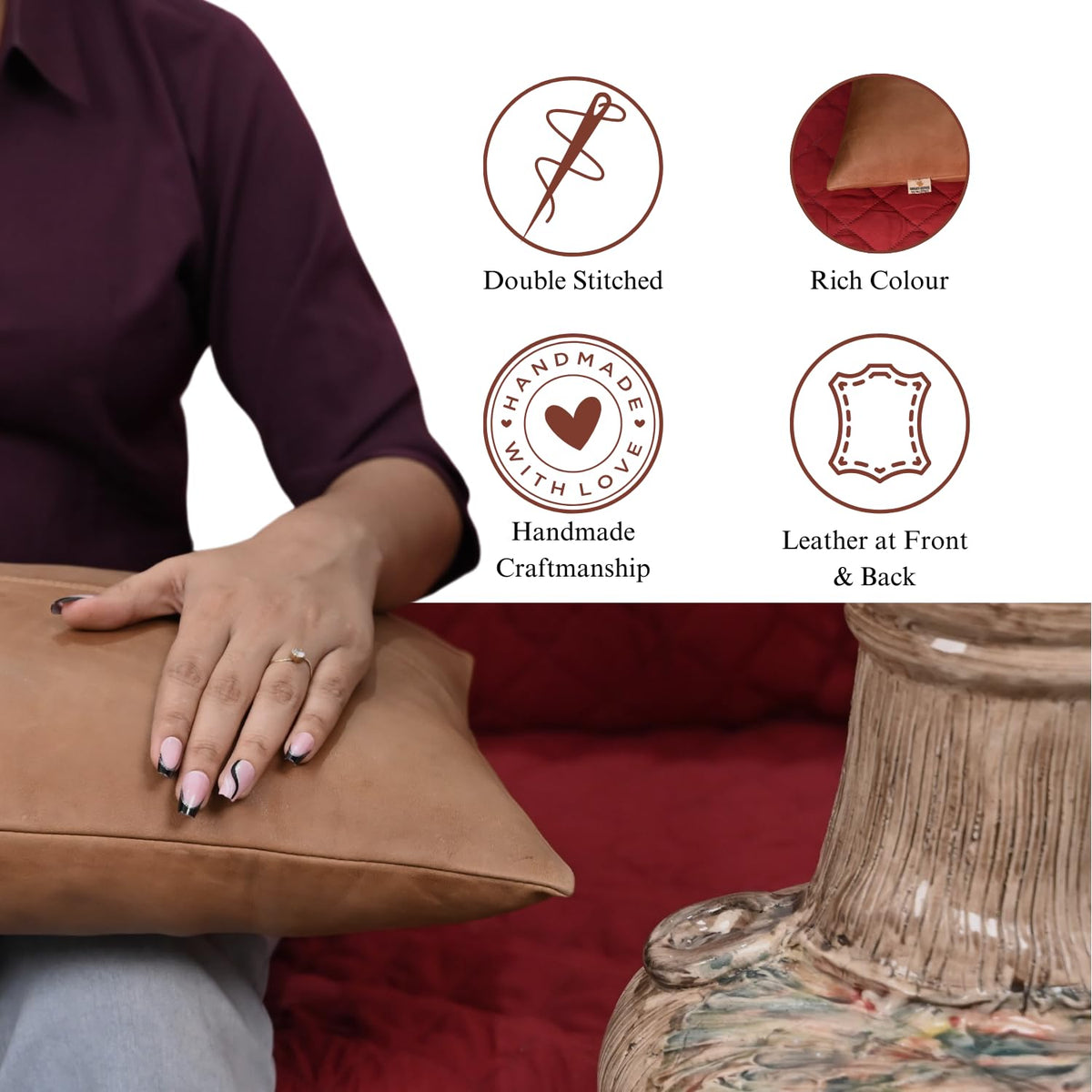 Lambskin Leather Throw Pillow Cover