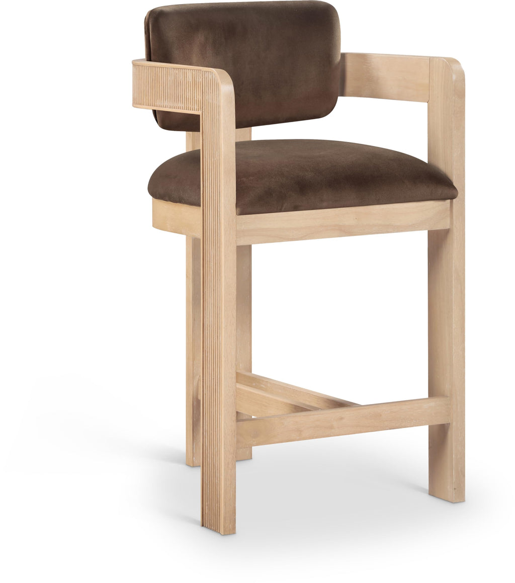 Meridian Furniture Sacha Velvet/Rubberwood Counter Stool