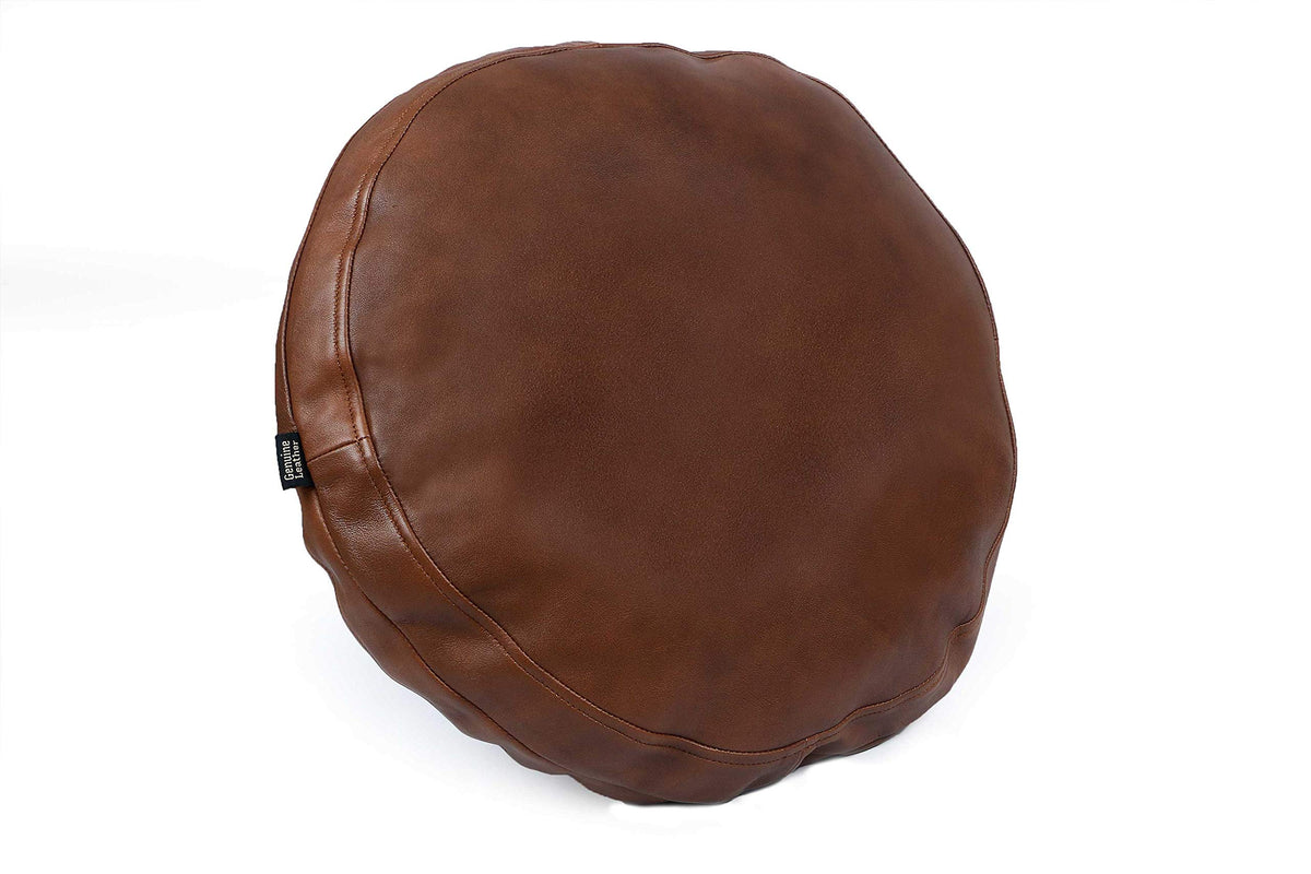 Round Lambskin Leather Pillow Cover