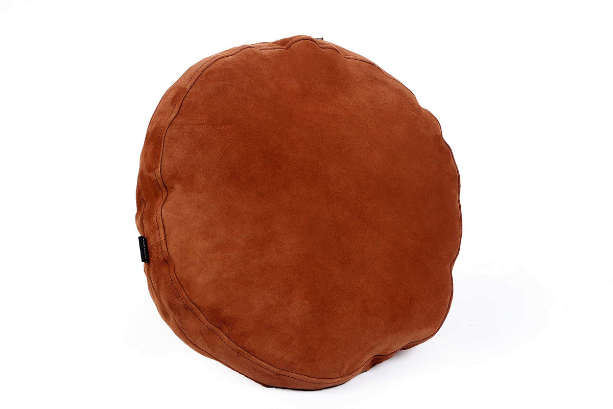 Round Lambskin Leather Pillow Cover