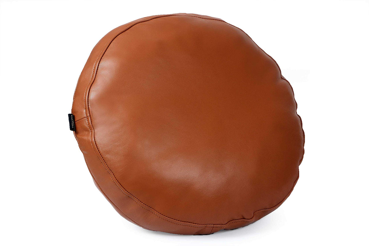 Round Lambskin Leather Pillow Cover