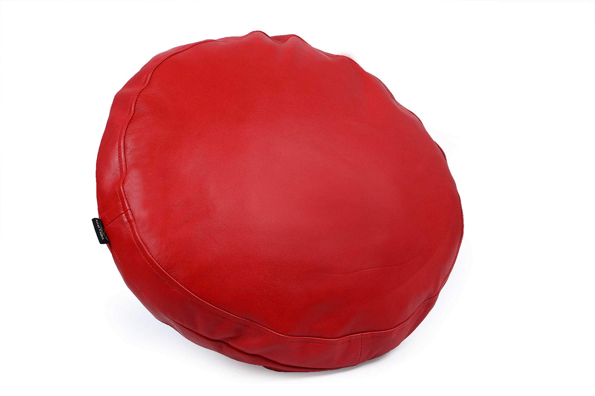 Round Lambskin Leather Pillow Cover