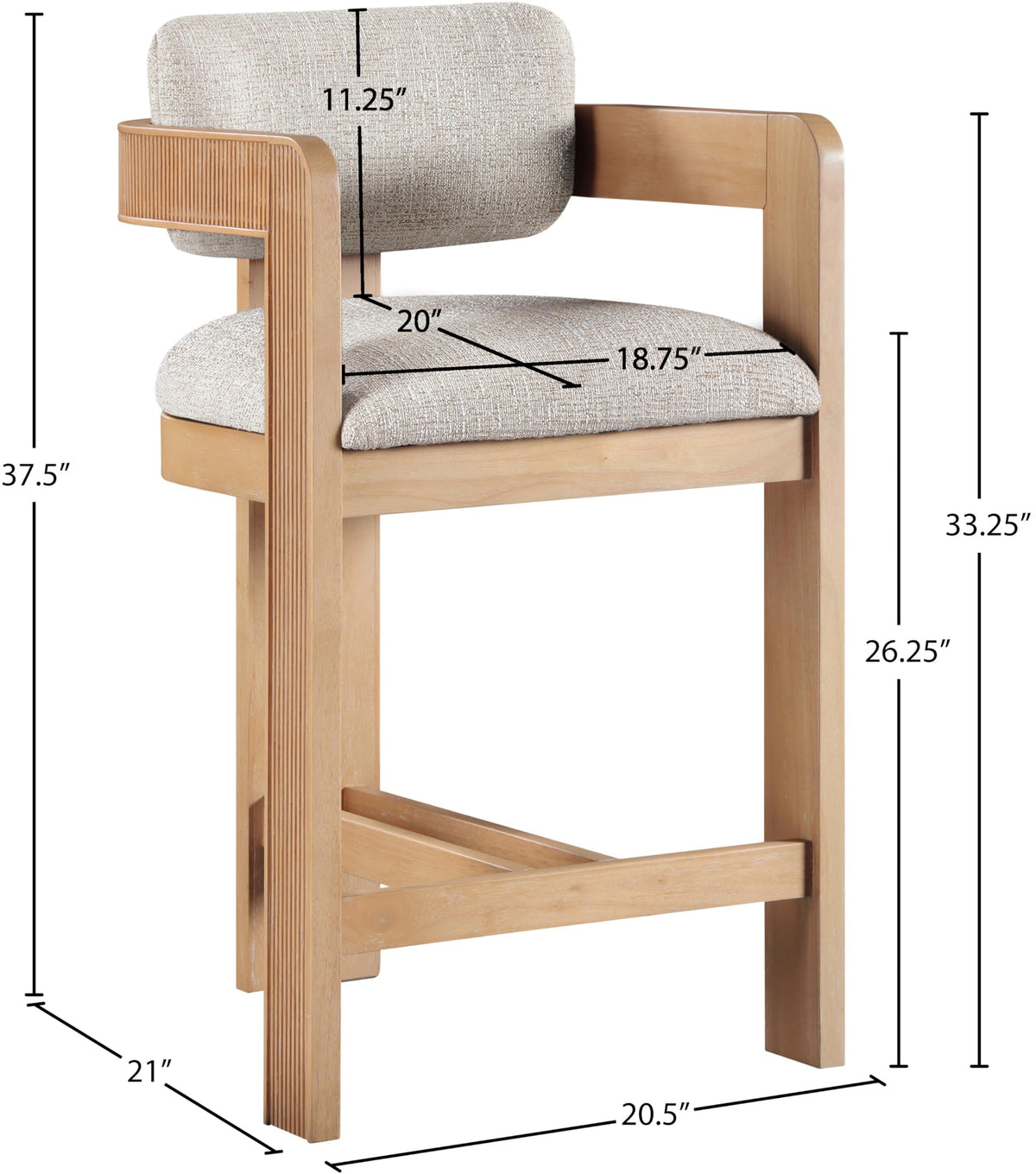 Meridian Furniture Sacha Velvet/Rubberwood Counter Stool