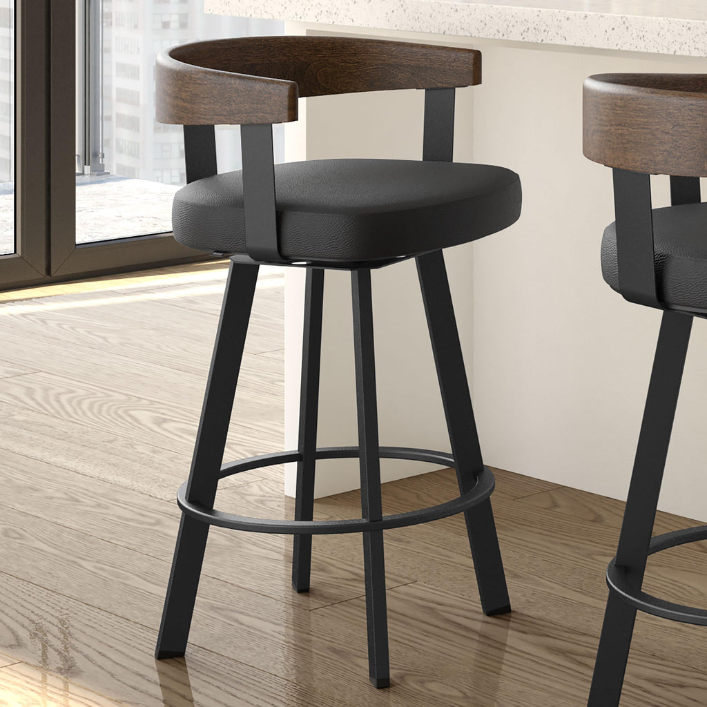 Upholstered Swivel Bar Stool with Wood Back