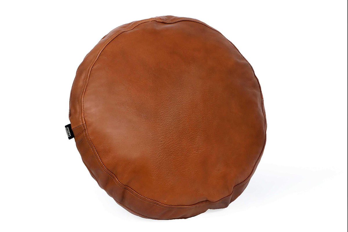 Round Lambskin Leather Pillow Cover