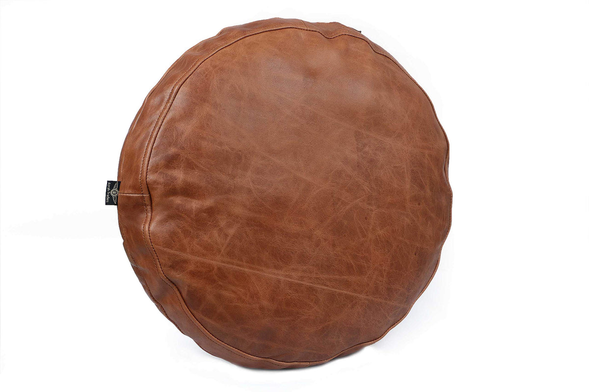 Round Lambskin Leather Pillow Cover