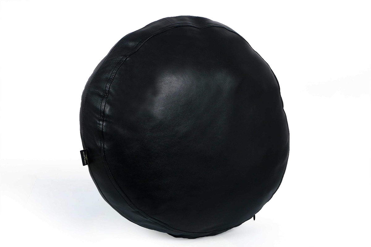 Round Lambskin Leather Pillow Cover